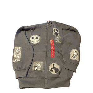 Nightmare Before Christmas Disney Hoodie Patches Women XL Full Zip Gray NWT